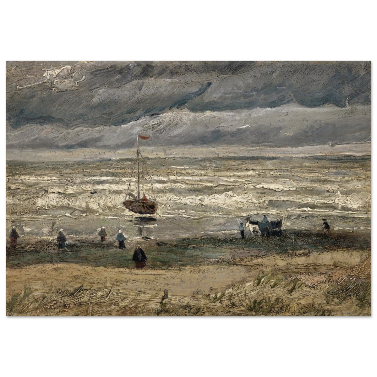 Fishing Boats on the Beach at Scheveningen – Vincent van Gogh Nautical Wall Art Print - Wood Prints - 70x100 cm / 28x40″ - 