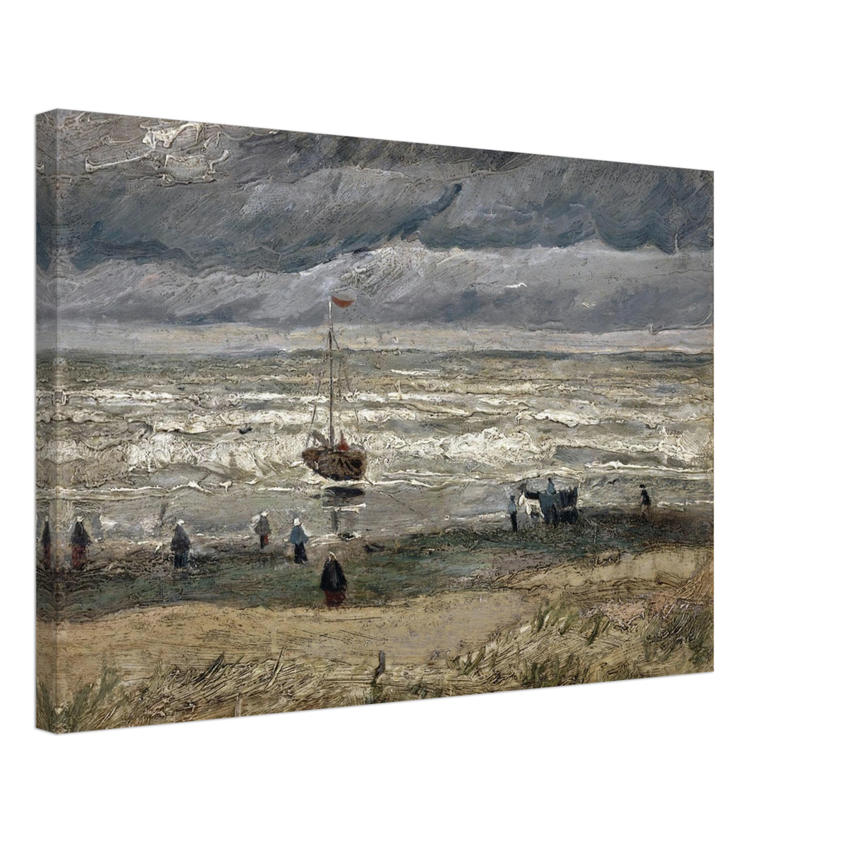 Fishing Boats on the Beach at Scheveningen – Vincent van Gogh Nautical Wall Art Print - Canvas - 40x60 cm / 16x24″ - 