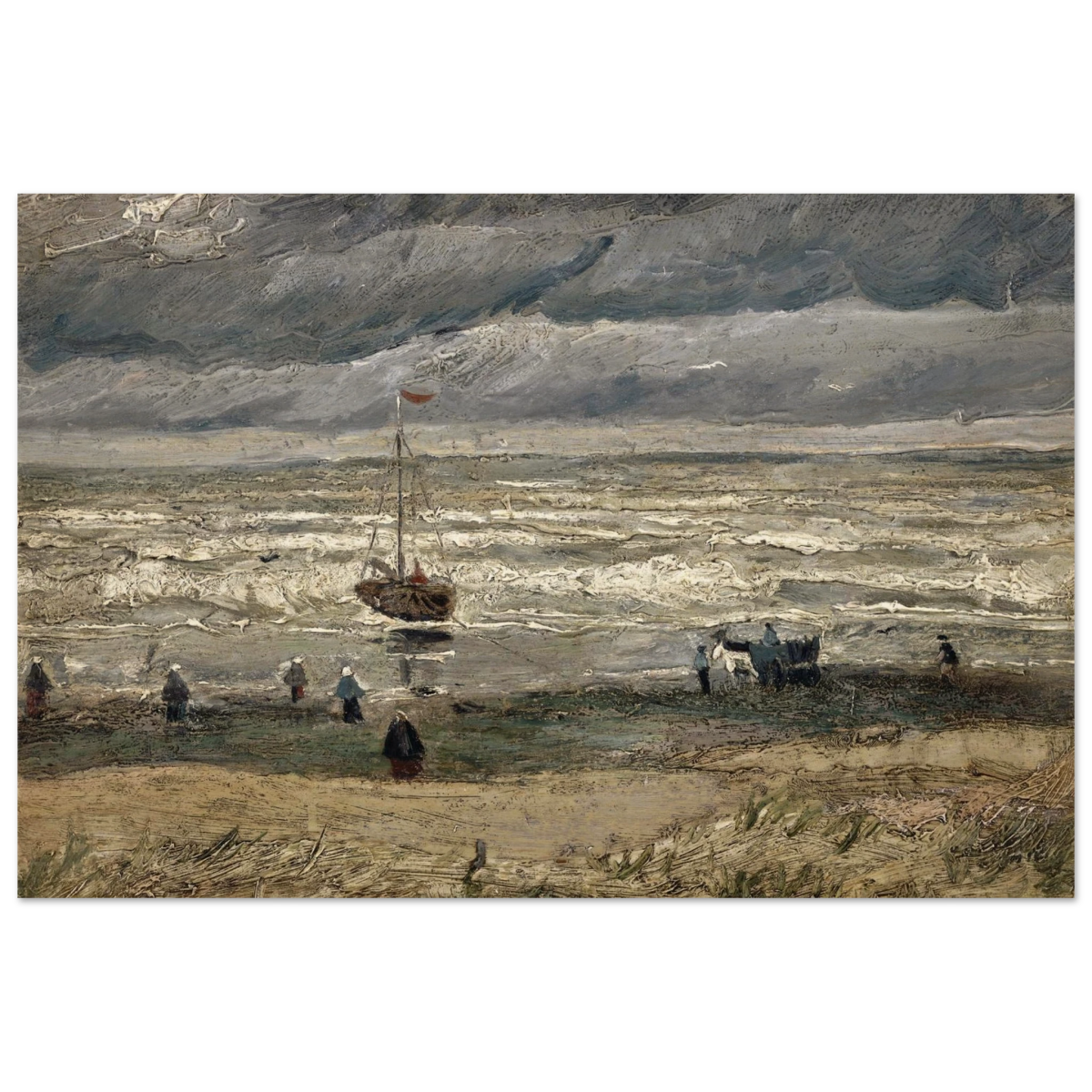 Fishing Boats on the Beach at Scheveningen – Vincent van Gogh Nautical Wall Art Print - Wood Prints - 20x30 cm / 8x12″ - 