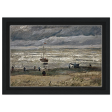 Fishing Boats on the Beach at Scheveningen – Vincent van Gogh Nautical Wall Art Print - Framed Canvas - 20x30 cm / 8x12″ - Black frame