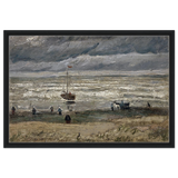 Fishing Boats on the Beach at Scheveningen – Vincent van Gogh Nautical Wall Art Print - Framed Canvas - 50x75 cm / 20x30″ - Black frame