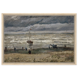 Fishing Boats on the Beach at Scheveningen – Vincent van Gogh Nautical Wall Art Print - Framed Canvas - 50x75 cm / 20x30″ - Wood frame