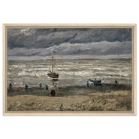 Fishing Boats on the Beach at Scheveningen – Vincent van Gogh Nautical Wall Art Print - Framed Canvas - 50x75 cm / 20x30″ - Wood frame