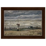 Fishing Boats on the Beach at Scheveningen – Vincent van Gogh Nautical Wall Art Print - Framed Canvas - 20x30 cm / 8x12″ - Dark wood frame