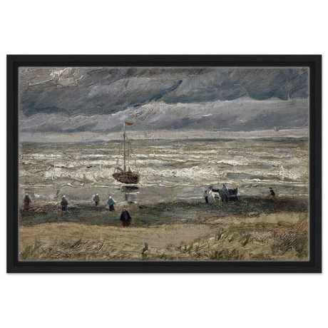 Fishing Boats on the Beach at Scheveningen – Vincent van Gogh Nautical Wall Art Print - Framed Canvas - 40x60 cm / 16x24″ - Black frame