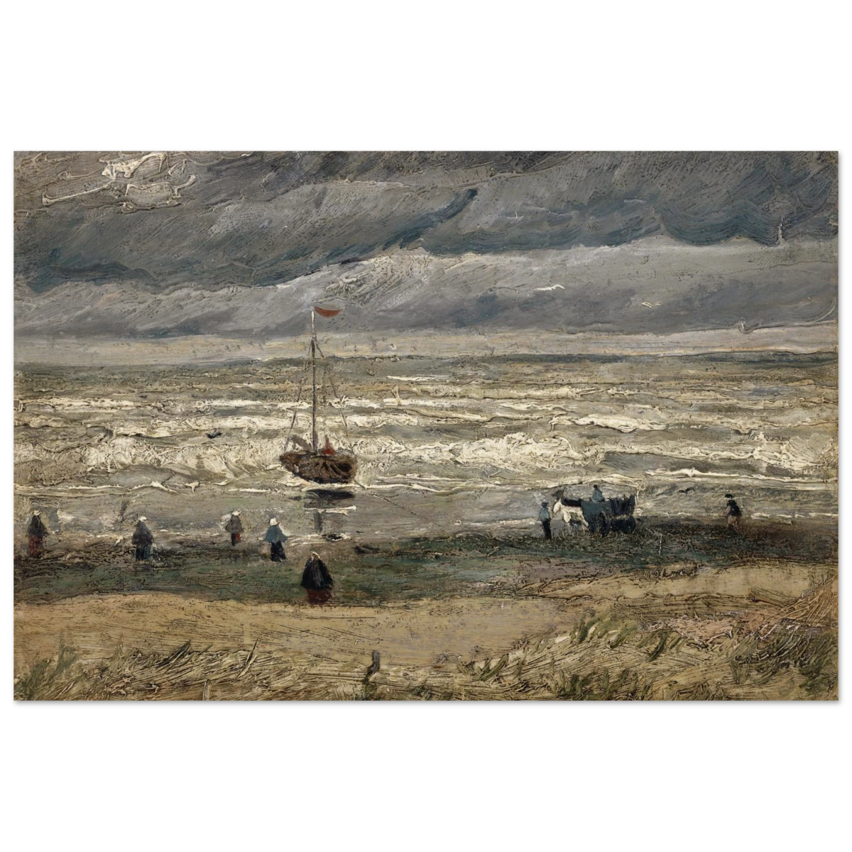 Fishing Boats on the Beach at Scheveningen – Vincent van Gogh Nautical Wall Art Print - Wood Prints - 40x60 cm / 16x24″ - 