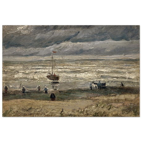 Fishing Boats on the Beach at Scheveningen – Vincent van Gogh Nautical Wall Art Print - Wood Prints - 40x60 cm / 16x24″ - 