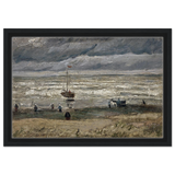 Fishing Boats on the Beach at Scheveningen – Vincent van Gogh Nautical Wall Art Print - Framed Canvas - 30x45 cm / 12x18″ - Black frame