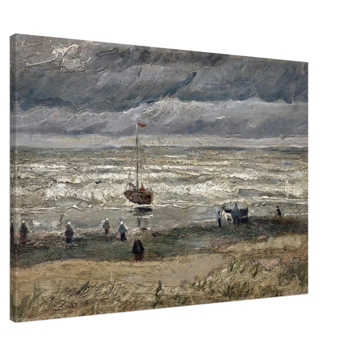Fishing Boats on the Beach at Scheveningen – Vincent van Gogh Nautical Wall Art Print - Canvas - 70x100 cm / 28x40″ - 
