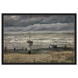 Fishing Boats on the Beach at Scheveningen – Vincent van Gogh Nautical Wall Art Print - Framed Canvas - 60x90 cm / 24x36″ - Black frame