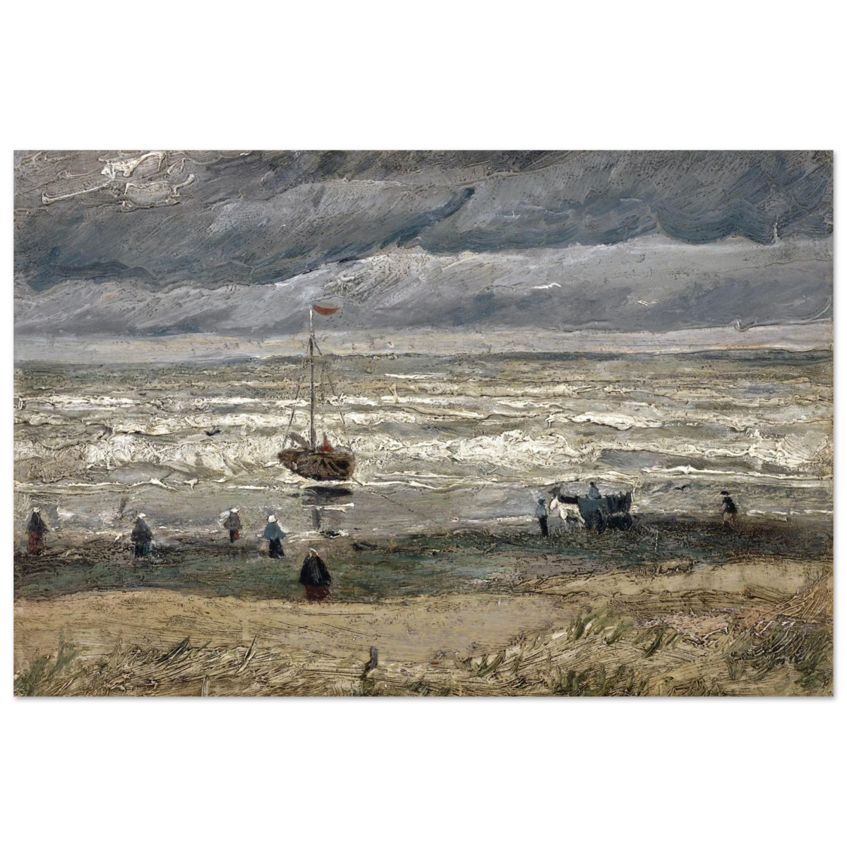 Fishing Boats on the Beach at Scheveningen – Vincent van Gogh Nautical Wall Art Print - Fine Art Poster - 30x45 cm / 12x18″ - 