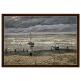Fishing Boats on the Beach at Scheveningen – Vincent van Gogh Nautical Wall Art Print - Framed Canvas - 50x75 cm / 20x30″ - Dark wood frame