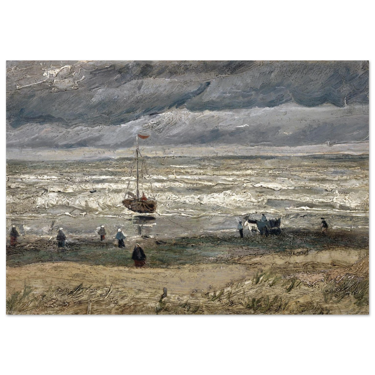 Fishing Boats on the Beach at Scheveningen – Vincent van Gogh Nautical Wall Art Print - Fine Art Poster - 70x100 cm / 28x40″ - 