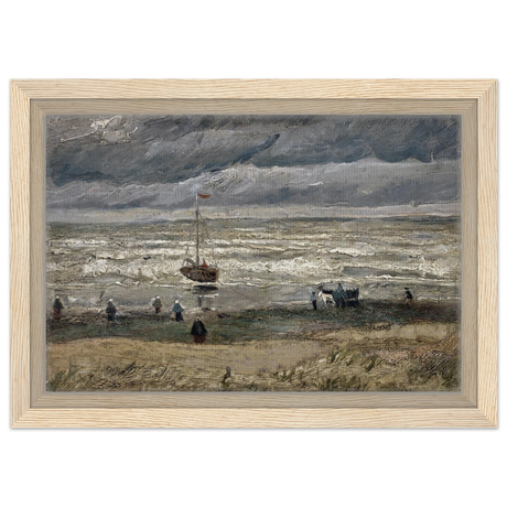 Fishing Boats on the Beach at Scheveningen – Vincent van Gogh Nautical Wall Art Print - Framed Canvas - 20x30 cm / 8x12″ - Wood frame