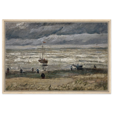 Fishing Boats on the Beach at Scheveningen – Vincent van Gogh Nautical Wall Art Print - Framed Canvas - 60x90 cm / 24x36″ - Wood frame