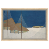 "Fishing Village" – Japanese Coastal Minimalism Wall Art Print by Kamisaka Sekka - Framed Canvas - 30x45 cm / 12x18″ - Wood frame