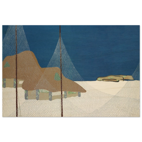 "Fishing Village" – Japanese Coastal Minimalism Wall Art Print by Kamisaka Sekka - Wood Prints - 40x60 cm / 16x24″ - 