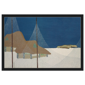 "Fishing Village" – Japanese Coastal Minimalism Wall Art Print by Kamisaka Sekka - Framed Canvas - 50x75 cm / 20x30″ - Black frame