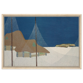"Fishing Village" – Japanese Coastal Minimalism Wall Art Print by Kamisaka Sekka - Framed Canvas - 50x75 cm / 20x30″ - Wood frame