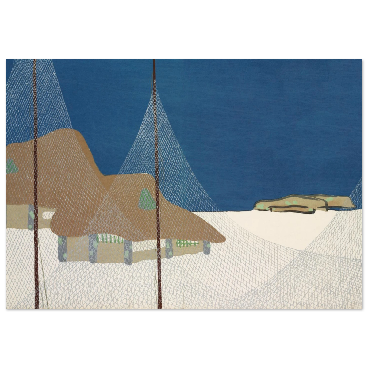 "Fishing Village" – Japanese Coastal Minimalism Wall Art Print by Kamisaka Sekka - Fine Art Poster - 70x100 cm / 28x40″ - 