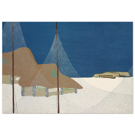 "Fishing Village" – Japanese Coastal Minimalism Wall Art Print by Kamisaka Sekka - Fine Art Poster - 70x100 cm / 28x40″ - 
