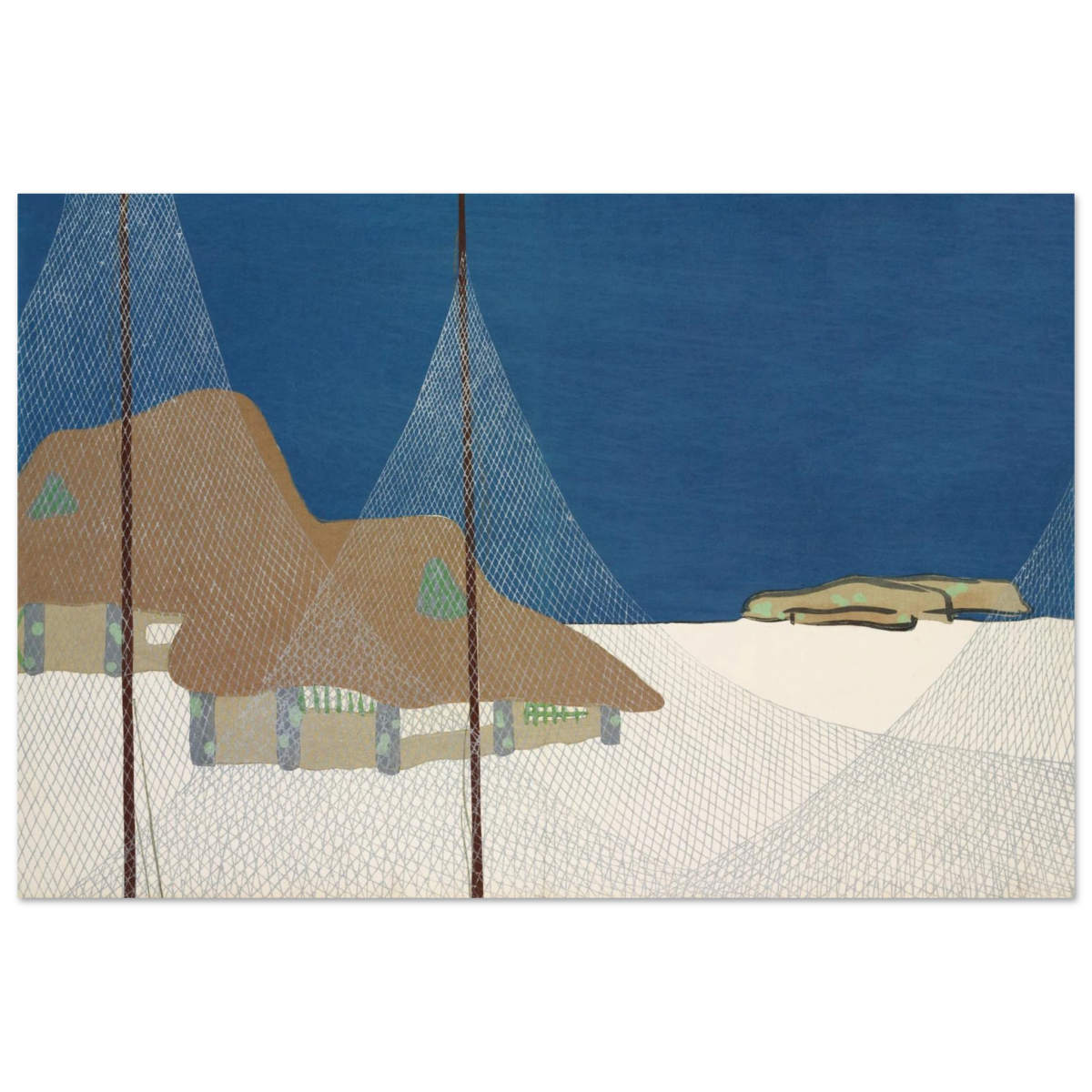 "Fishing Village" – Japanese Coastal Minimalism Wall Art Print by Kamisaka Sekka - Fine Art Poster - 60x90 cm / 24x36″ - 