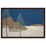 "Fishing Village" – Japanese Coastal Minimalism Wall Art Print by Kamisaka Sekka - Framed Canvas - 50x75 cm / 20x30″ - Dark wood frame