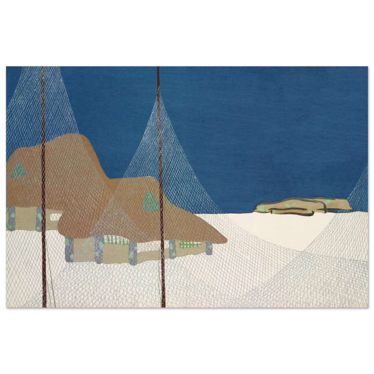 "Fishing Village" – Japanese Coastal Minimalism Wall Art Print by Kamisaka Sekka - Fine Art Poster - 40x60 cm / 16x24″ - 