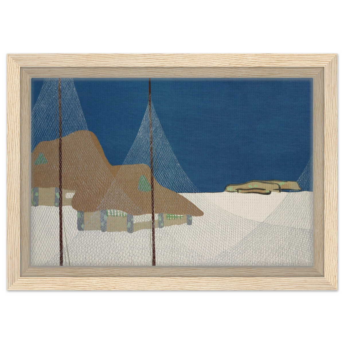 "Fishing Village" – Japanese Coastal Minimalism Wall Art Print by Kamisaka Sekka - Framed Canvas - 20x30 cm / 8x12″ - Wood frame