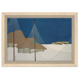 "Fishing Village" – Japanese Coastal Minimalism Wall Art Print by Kamisaka Sekka - Framed Canvas - 20x30 cm / 8x12″ - Wood frame