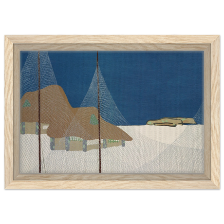 "Fishing Village" – Japanese Coastal Minimalism Wall Art Print by Kamisaka Sekka - Framed Canvas - 20x30 cm / 8x12″ - Wood frame