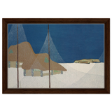 "Fishing Village" – Japanese Coastal Minimalism Wall Art Print by Kamisaka Sekka - Framed Canvas - 30x45 cm / 12x18″ - Dark wood frame