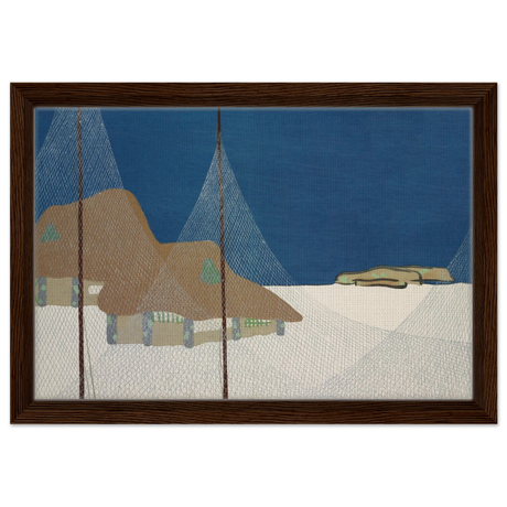 "Fishing Village" – Japanese Coastal Minimalism Wall Art Print by Kamisaka Sekka - Framed Canvas - 30x45 cm / 12x18″ - Dark wood frame