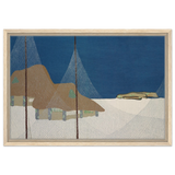 "Fishing Village" – Japanese Coastal Minimalism Wall Art Print by Kamisaka Sekka - Framed Canvas - 40x60 cm / 16x24″ - Wood frame