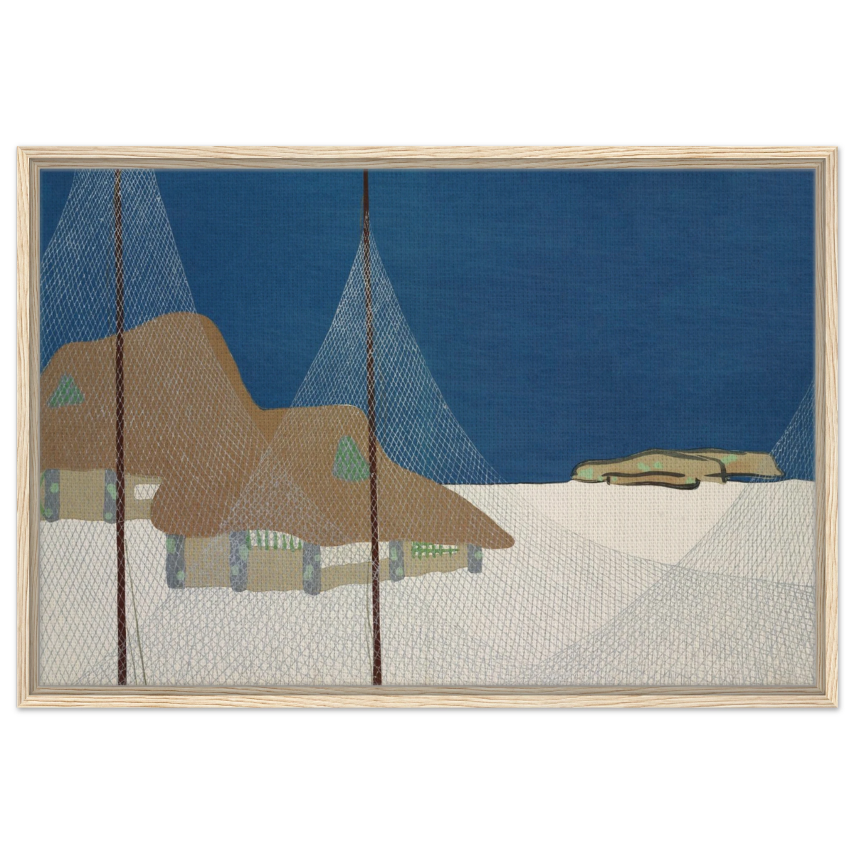 "Fishing Village" – Japanese Coastal Minimalism Wall Art Print by Kamisaka Sekka - Framed Canvas - 60x90 cm / 24x36″ - Wood frame