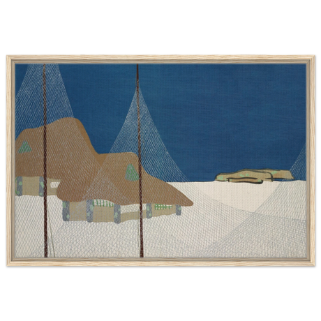 "Fishing Village" – Japanese Coastal Minimalism Wall Art Print by Kamisaka Sekka - Framed Canvas - 60x90 cm / 24x36″ - Wood frame
