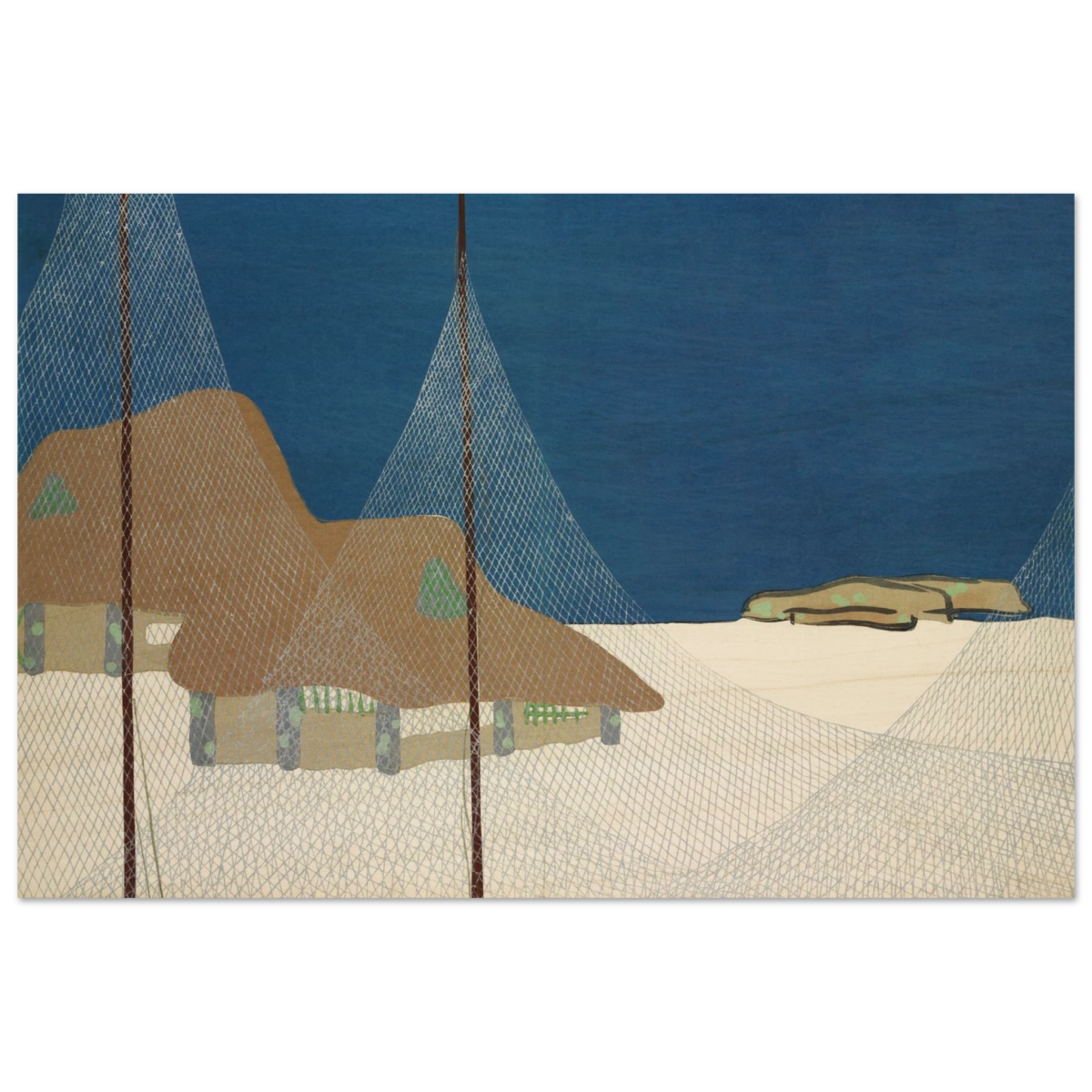 "Fishing Village" – Japanese Coastal Minimalism Wall Art Print by Kamisaka Sekka - Wood Prints - 30x45 cm / 12x18″ - 