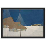"Fishing Village" – Japanese Coastal Minimalism Wall Art Print by Kamisaka Sekka - Framed Canvas - 40x60 cm / 16x24″ - Black frame