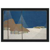 "Fishing Village" – Japanese Coastal Minimalism Wall Art Print by Kamisaka Sekka - Framed Canvas - 30x45 cm / 12x18″ - Black frame
