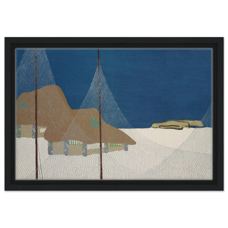 "Fishing Village" – Japanese Coastal Minimalism Wall Art Print by Kamisaka Sekka - Framed Canvas - 30x45 cm / 12x18″ - Black frame