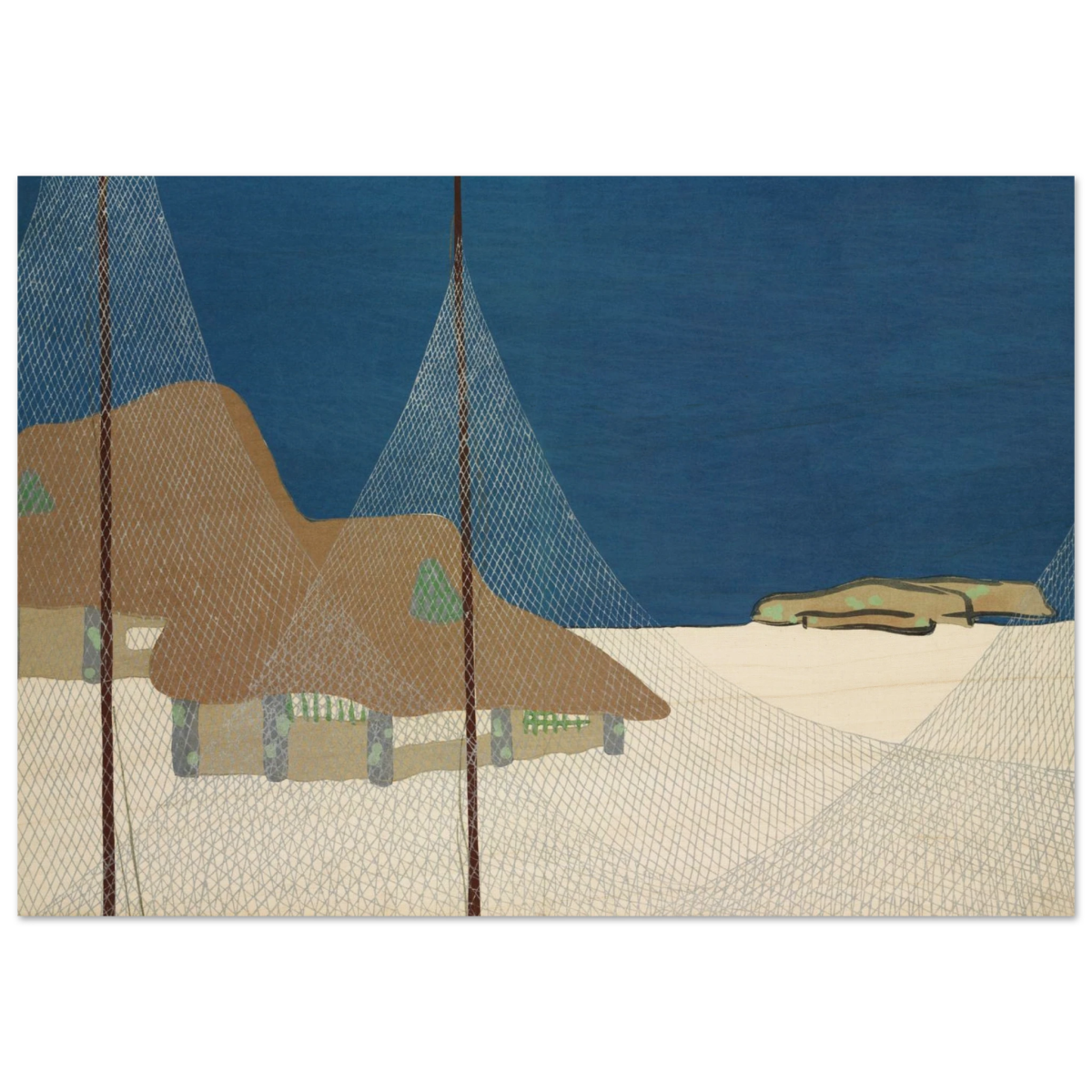 "Fishing Village" – Japanese Coastal Minimalism Wall Art Print by Kamisaka Sekka - Wood Prints - 70x100 cm / 28x40″ - 