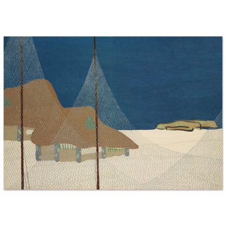 "Fishing Village" – Japanese Coastal Minimalism Wall Art Print by Kamisaka Sekka - Wood Prints - 70x100 cm / 28x40″ - 