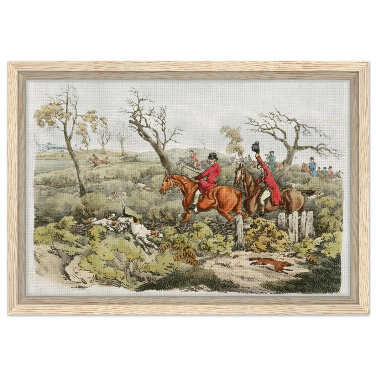 "Fox Hunt Legacy" – Vintage Equestrian Wall Art Print by Henry Alken - Framed Canvas - 30x45 cm / 12x18″ - Wood frame