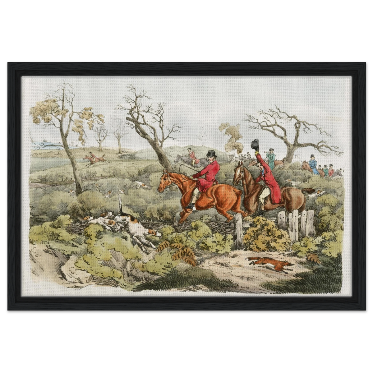 "Fox Hunt Legacy" – Vintage Equestrian Wall Art Print by Henry Alken - Framed Canvas - 40x60 cm / 16x24″ - Black frame