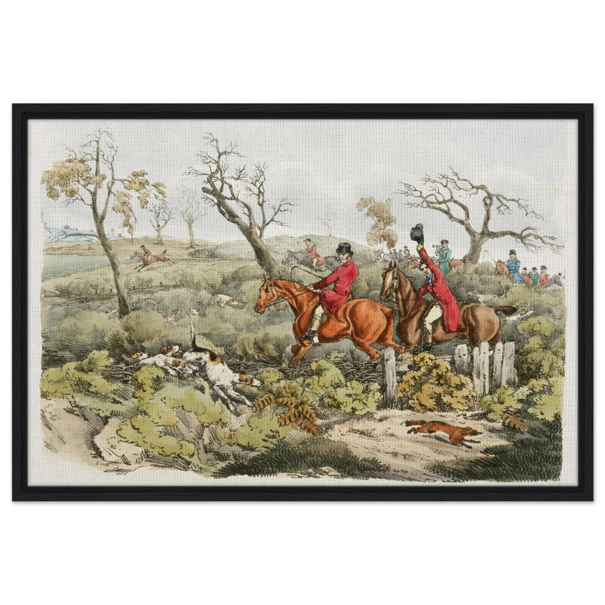 "Fox Hunt Legacy" – Vintage Equestrian Wall Art Print by Henry Alken - Framed Canvas - 60x90 cm / 24x36″ - Black frame