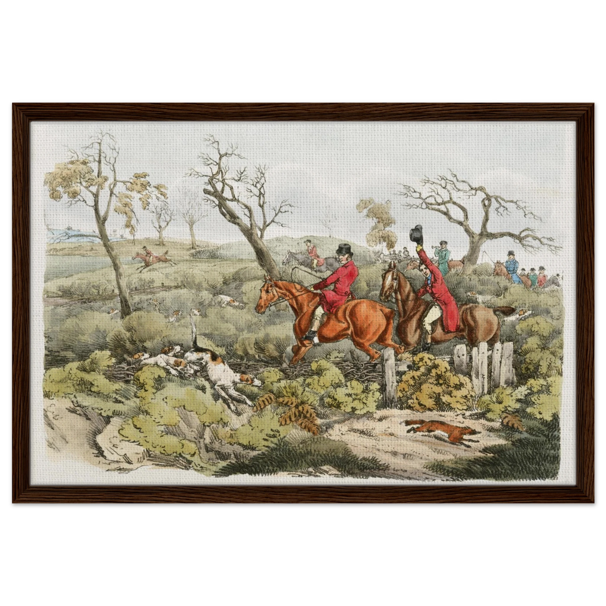 "Fox Hunt Legacy" – Vintage Equestrian Wall Art Print by Henry Alken - Framed Canvas - 50x75 cm / 20x30″ - Dark wood frame