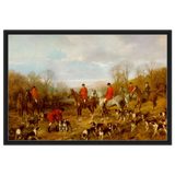 Fox Hunting Scene – Henry Alken Wall Art Print - Framed Canvas - 60x90 cm / 24x36″ - Black frame