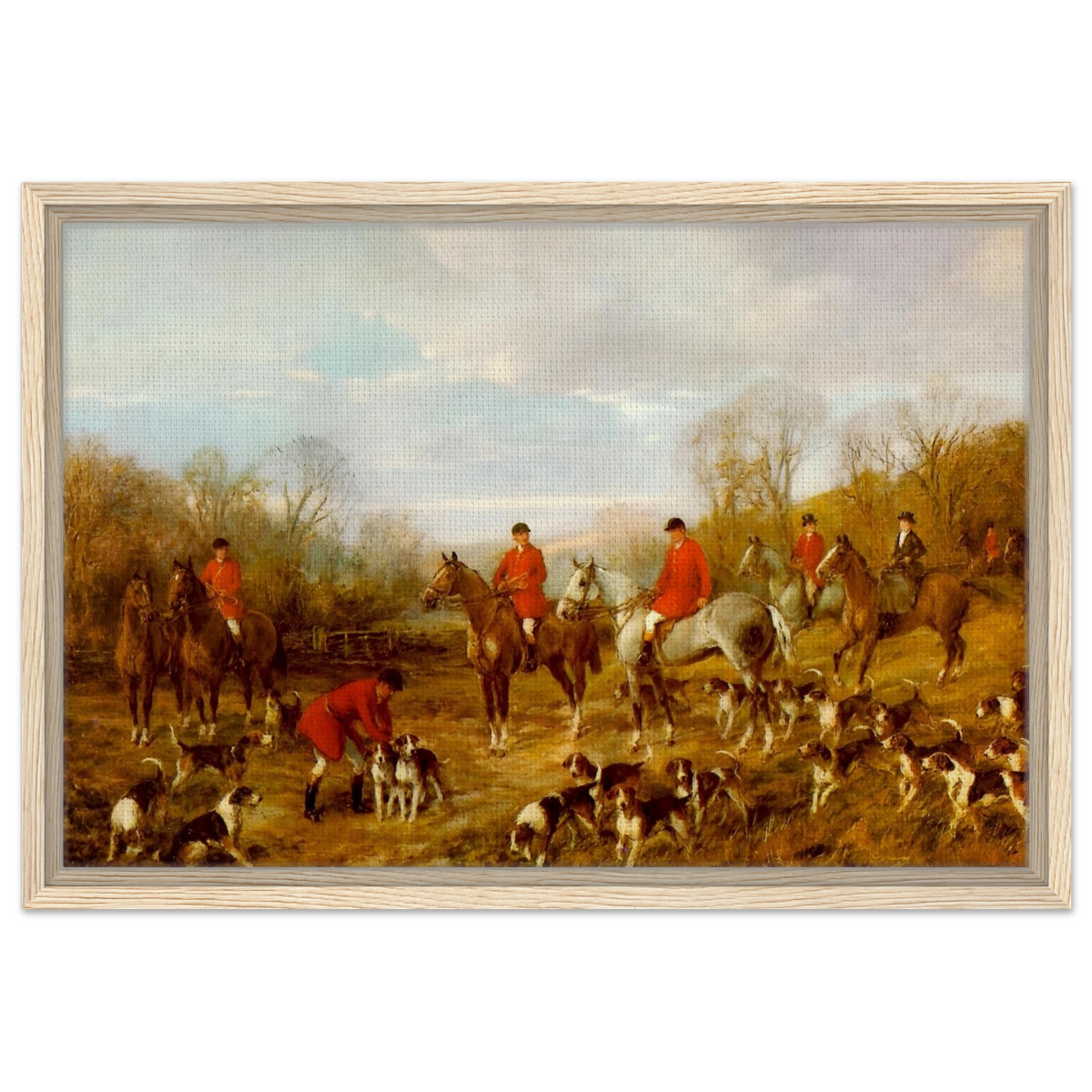 Fox Hunting Scene – Henry Alken Wall Art Print - Framed Canvas - 40x60 cm / 16x24″ - Wood frame