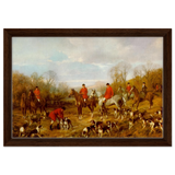 Fox Hunting Scene – Henry Alken Wall Art Print - Framed Canvas - 30x45 cm / 12x18″ - Dark wood frame