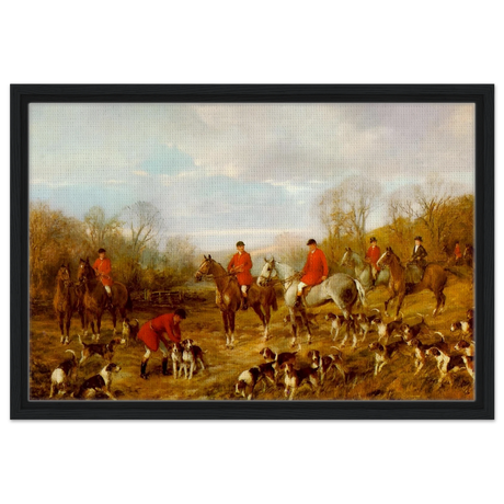Fox Hunting Scene – Henry Alken Wall Art Print - Framed Canvas - 40x60 cm / 16x24″ - Black frame